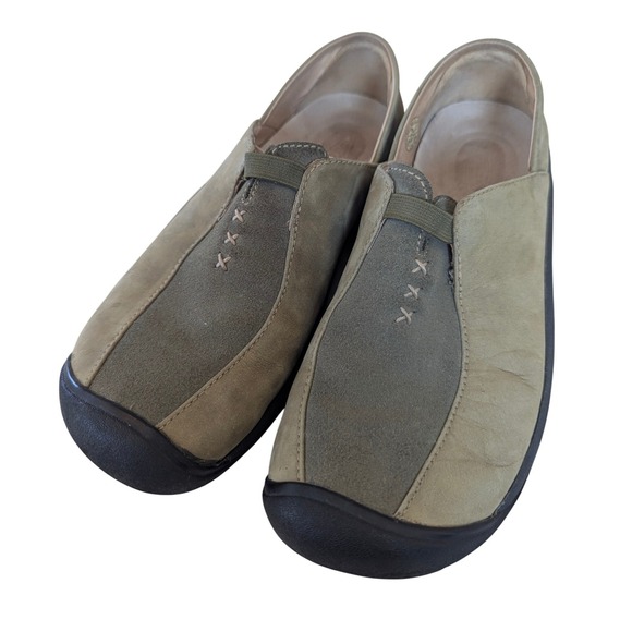 Keen Slip On Shoes Women 9 Green Nubuck Leather Loafers Gorpcore Comfort Casual - Picture 2 of 7